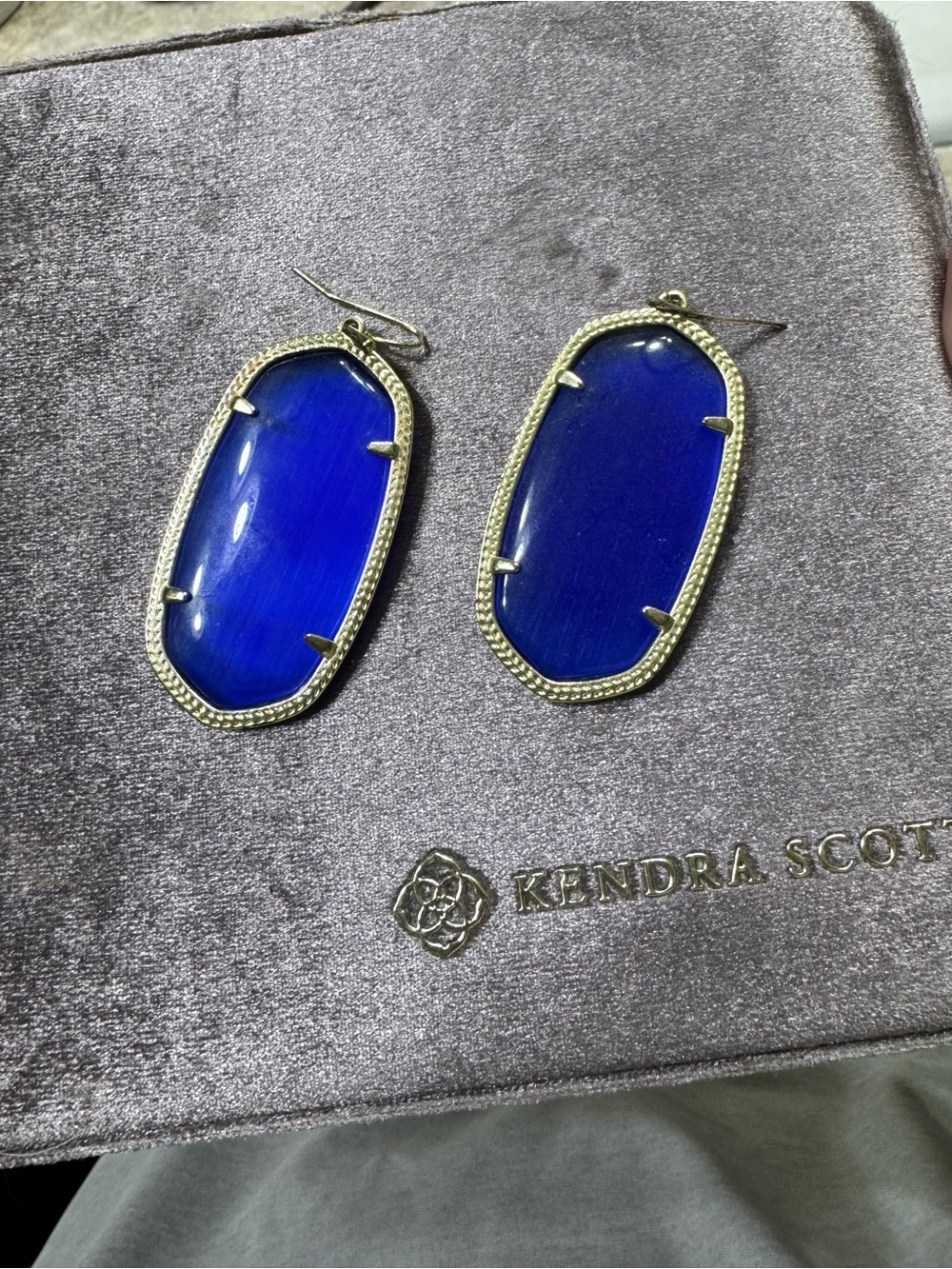 Kendra Scott Drop Earrings in Cobalt Blue with Gold Trim Danielle